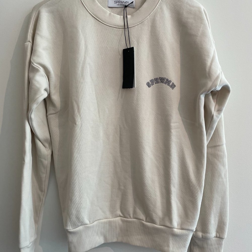 SPRWMN Vintage White Sweatshirt w/ Black College Logo